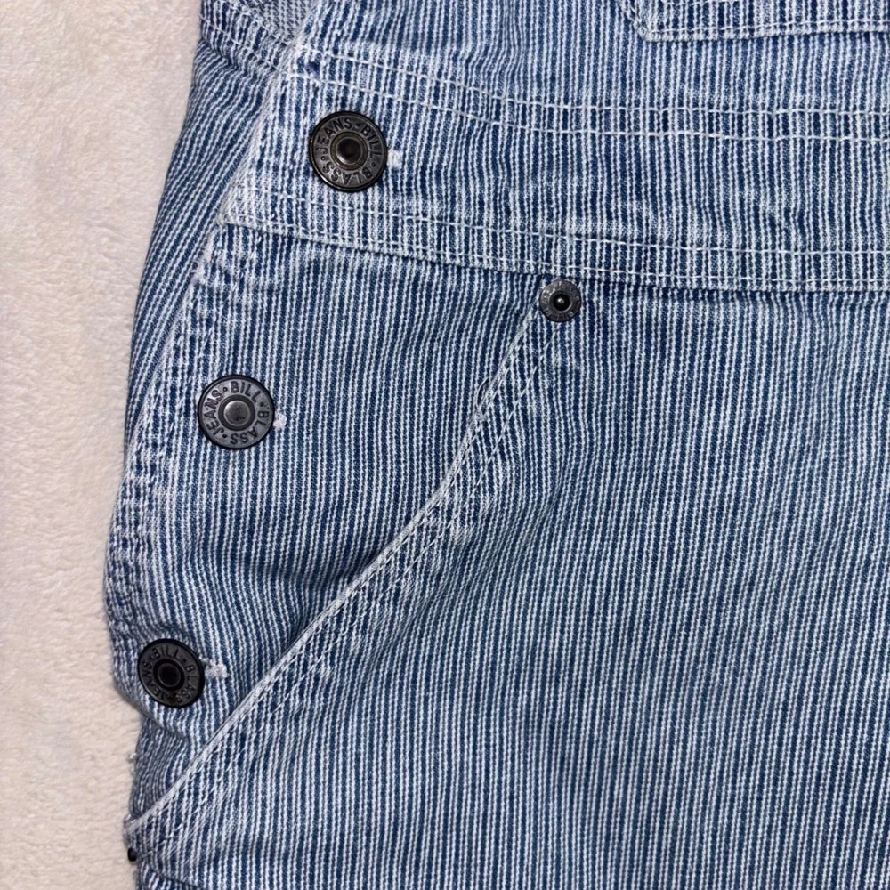 VINTAGE 90s BILL BLASS Shortalls Jeans Overall Shorts Jort Stripe Hammer Loop